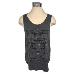 Ginger G Large Dark Gray Southwest Embellished Tank Top